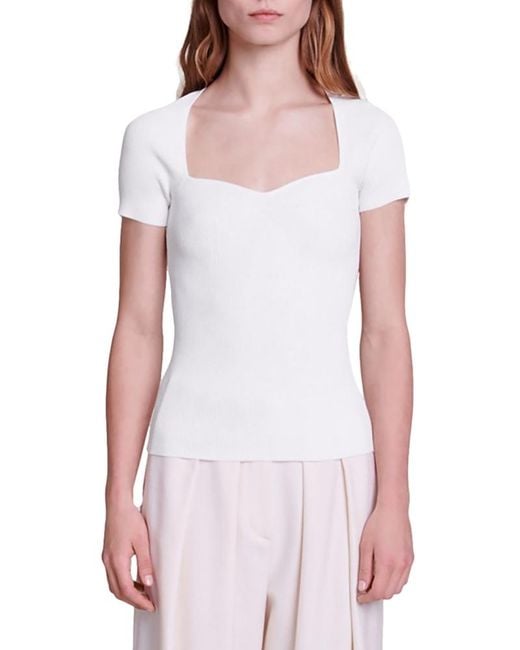 Maje White Moka Sweetheart Neck Sweater