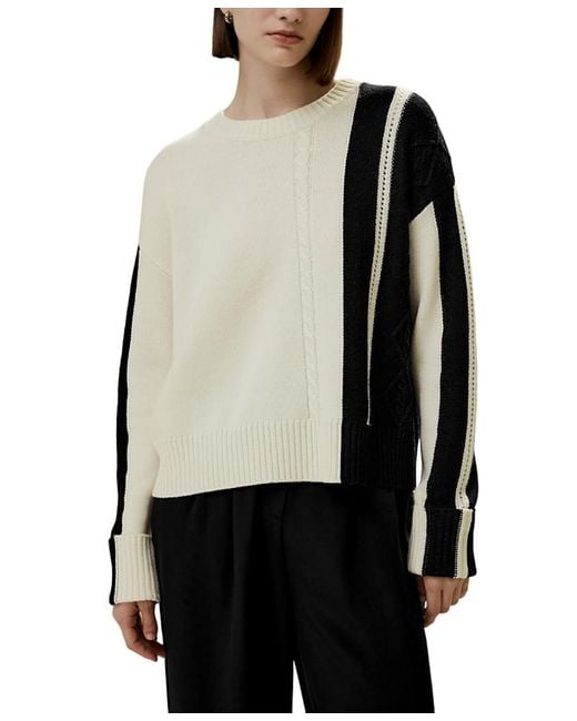 LILYSILK Black Bicolor Stripe Knit Wool Sweater