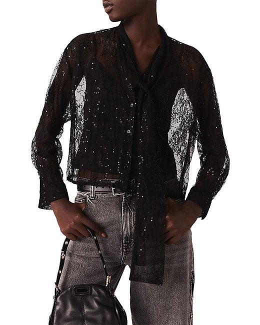 Maje Black Sequin Lace Blouse