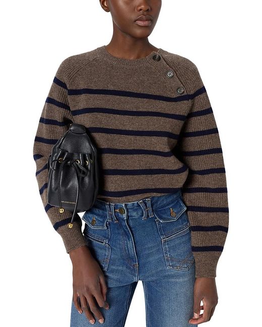 Gerard Darel Black Edith Striped Wool Crewneck Sweater