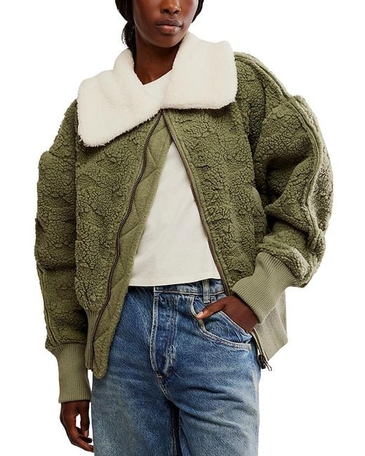 Free People Green Cozy Up Sherpa Coat
