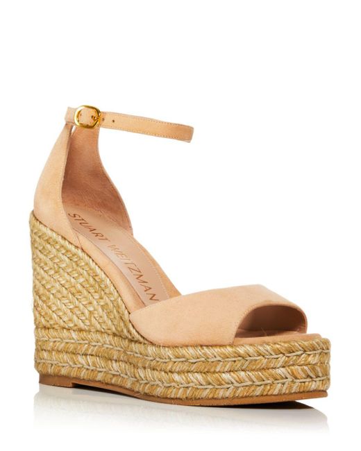Stuart Weitzman Leather Nudistcurve Platform Wedge Espadrille Sandals