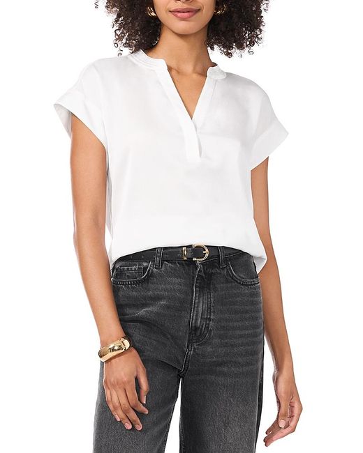 Vince Camuto White Split V Neck Blouse