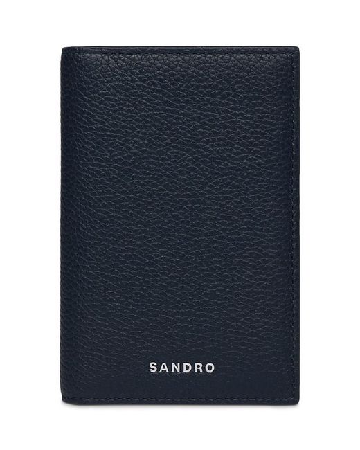 Sandro Blue Grained Leather Foldable Card Holder for men