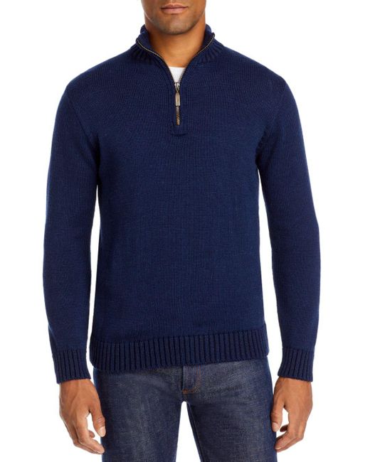 Inis Meáin Wool Regular Fit Quarter Zip Sweater in Navy/Blue (Blue) for ...