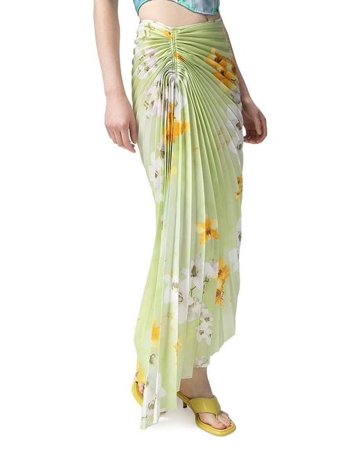 Pinko Yellow Ghiandaia Floral Pleated Asymmetric Skirt