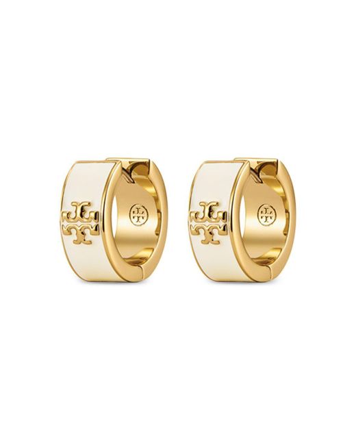 Tory Burch Kira Color Logo Huggie Hoop Earrings In 18k Gold Plated in ...