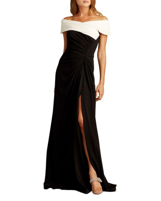 Tadashi Shoji Synthetic Off The Shoulder Crepe Gown In Whiteblack Black Lyst Uk 