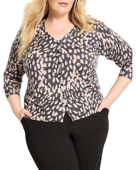 NIC+ZOE Black Wild Dot Buttoned Up Pullover Sweater