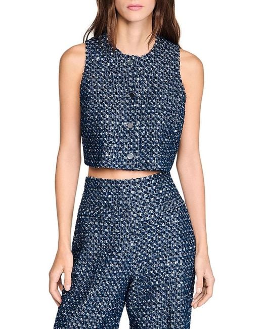 Sandro Blue Sequin Crop Top