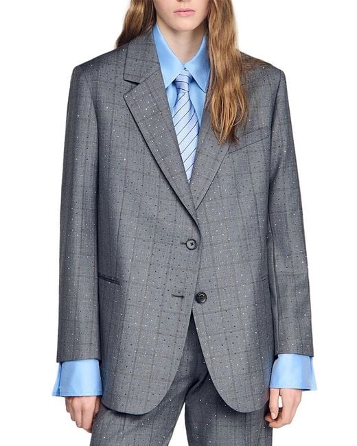Sandro Blue Checked Wool Jacket
