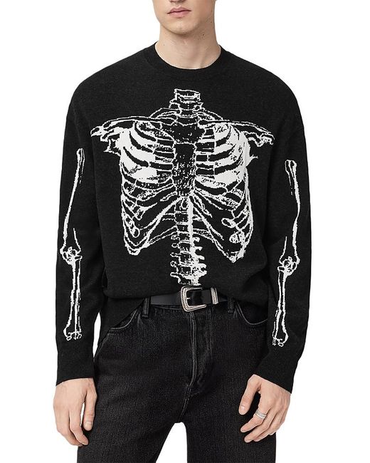AllSaints Black Skelli Crew Sweater for men