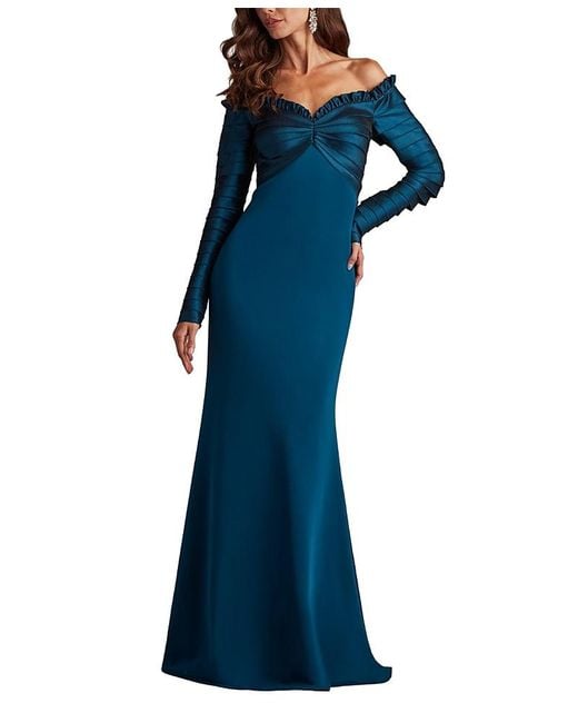 Tadashi Shoji Blue Neena Taffeta Banded Gown