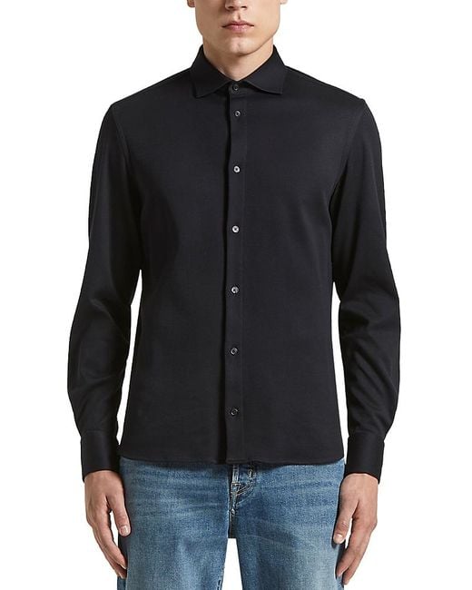 Peserico Black Solid Button Front Shirt for men