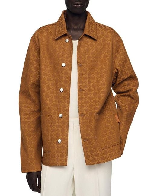 Sandro Brown Square Cross Denim Jacket for men