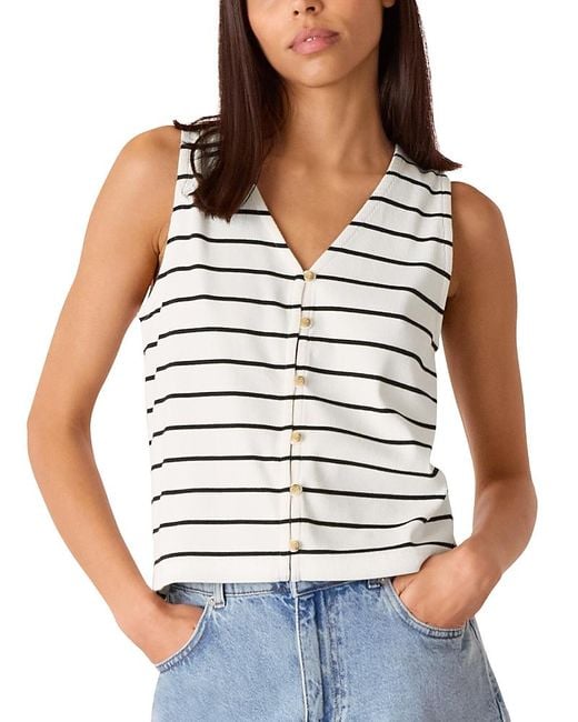 Whistles White Striped Button Front Tank Top