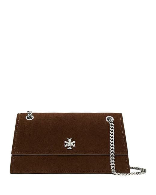 Tory Burch Brown Kira Turnlock Suede Shoulder Bag