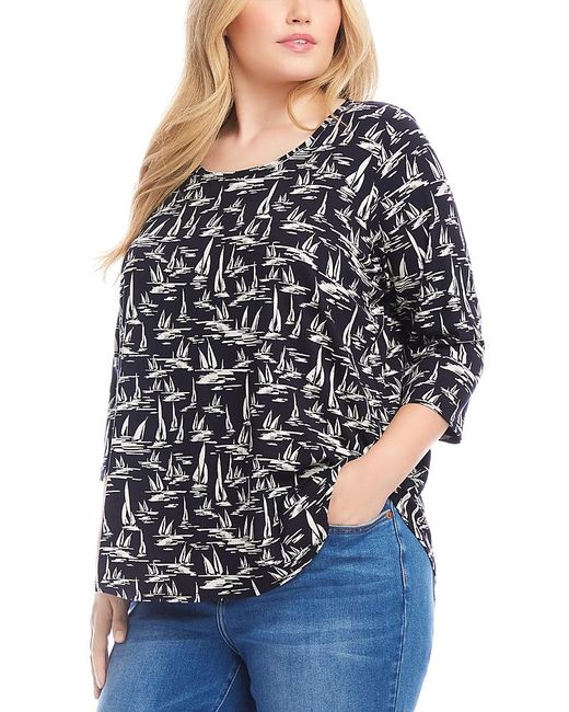 Karen Kane Blue Plus Size 3/4 Sleeve Shirttail Top