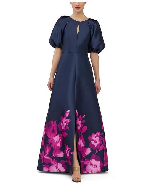 Kay Unger Blue Delfina Statement Sleeve Gown