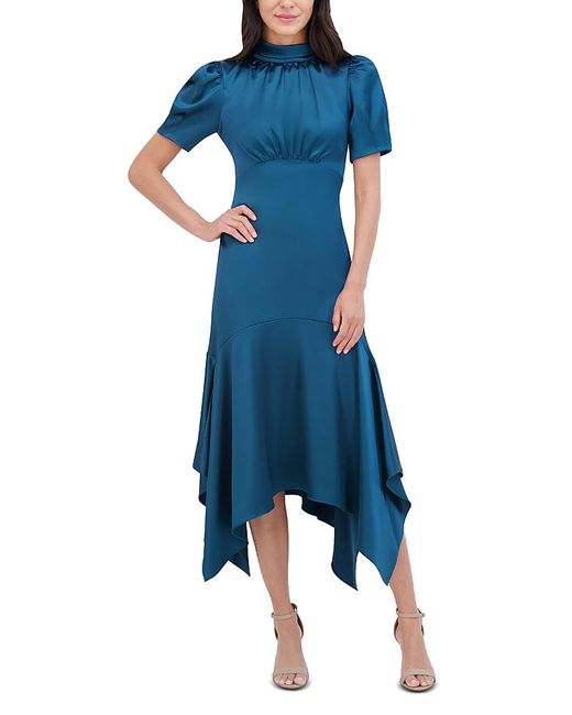 Eliza J Ruffled High Neck Dress in Blue Lyst