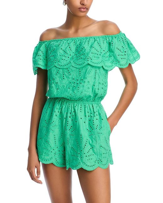 Aqua Green Strapless Eyelet Romper