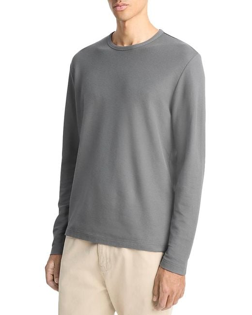 Vince Gray Pima Pique Long Sleeve Tee for men