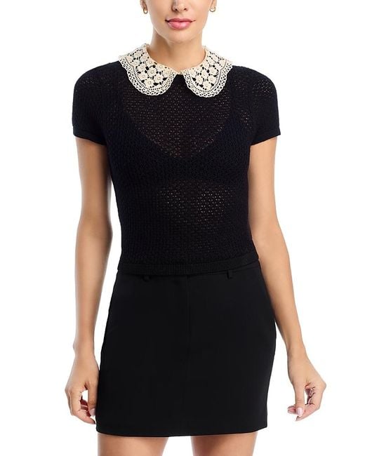 Alice + Olivia Black Ciara Short Sleeve Sweater