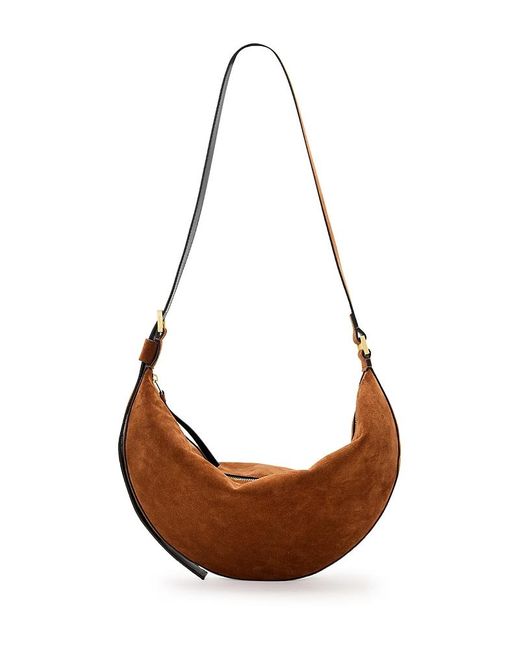 AllSaints Brown Half Moon Suede Shoulder Bag