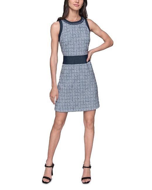 KARL LAGERFELD Tweed A Line Dress in Blue | Lyst