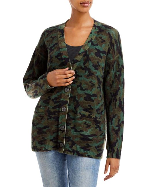 Aqua Oversized Camo Cashmere Cardigan in Camo Green (Green) | Lyst