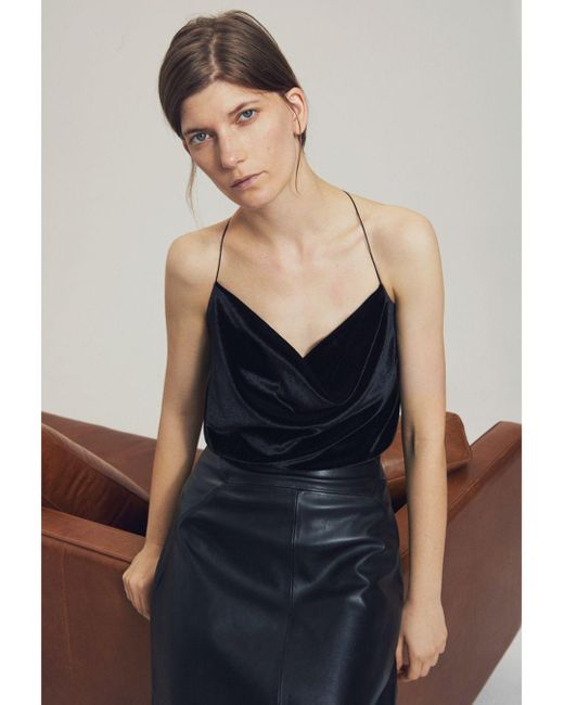 whistles black leather skirt