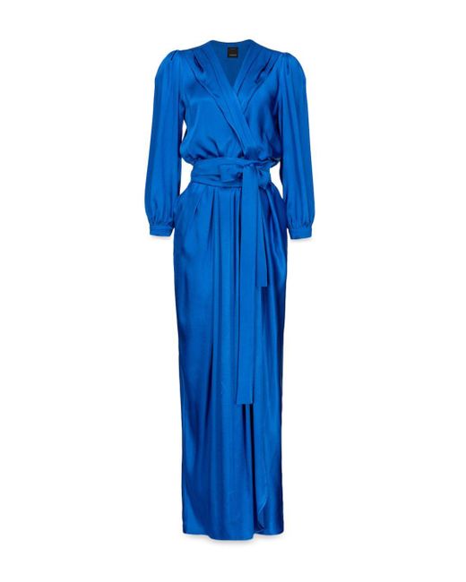 Pinko Papaya Satin Wrap Dress in Blue | Lyst