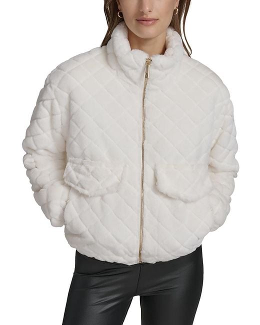 Marc New York Gray Quilted Faux Fur Bomber Jacket