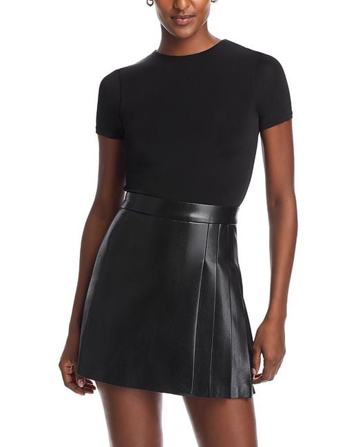 Alice+Olivia■Chara Faux Leather Short Sleeve Dress■ドレス Alice + Olivia Chara Vegan Leather Short-Sleeve Pleated Mini