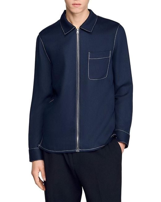 Sandro Blue Loose Fit Zip Up Jacket for men