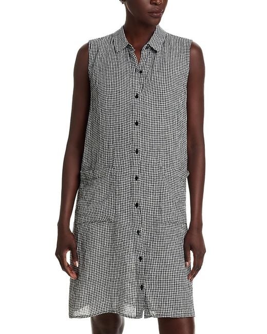 Eileen Fisher Linen Classic Collar Dress in Gray | Lyst