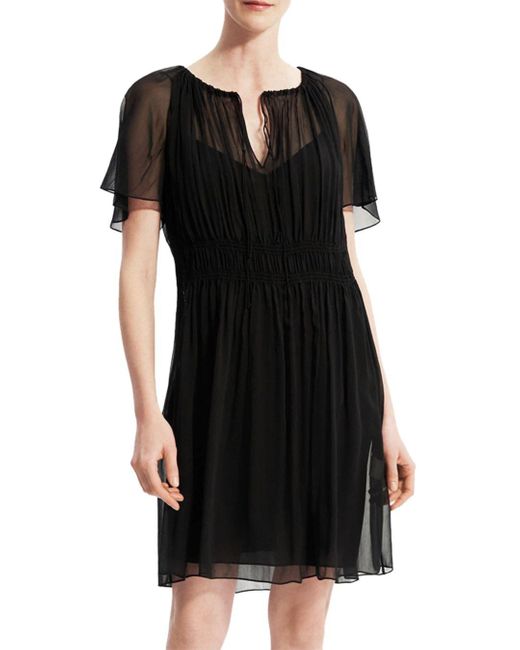 Theory Silk Chiffon Flutter Sleeve Dress in Black | Lyst Canada