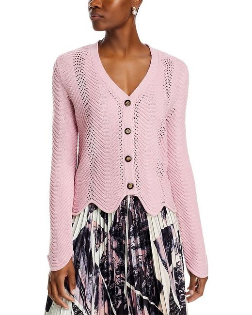 Nancy Yang Pink Button Front Long Sleeve Knit Sweater