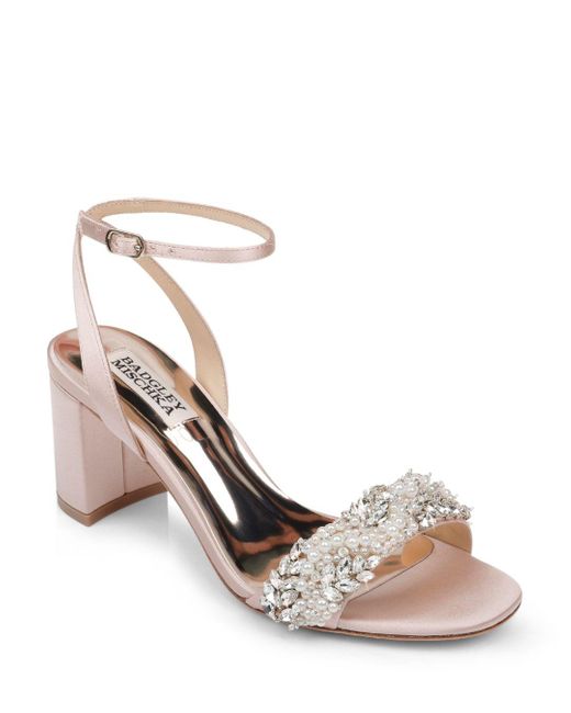 badgley mischka women's clara embellished block heel sandals