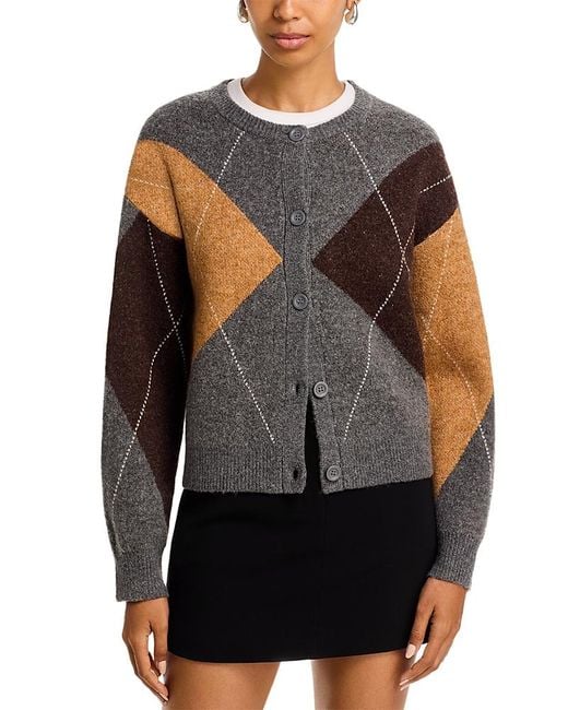 Steve Madden Black Vivia Argyle Cardigan Sweater