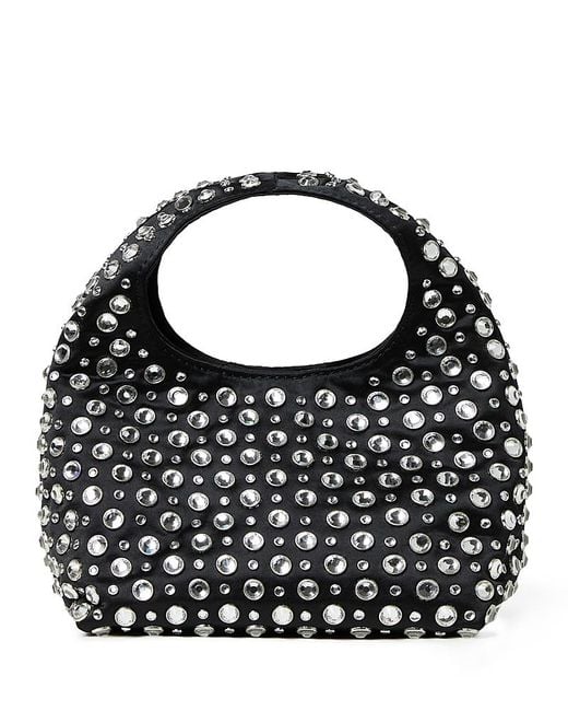 Loeffler Randall Black Kenzie Small Rhinestone Embellished Bucket Clutch