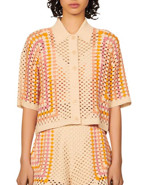Sandro Synthetic Sacrato Crochet Cardigan in Beige (Natural) Lyst