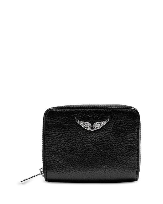 Zadig & Voltaire Black Mini Grained Leather Zip Wallet