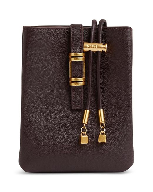 Reiss Brown Vienna Leather Phone Pouch Crossbody