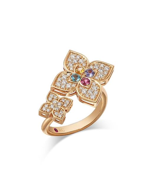 Roberto Coin White 18K Venetian Princess Carnival Multi Gemstone & Diamond Double Flower Ring