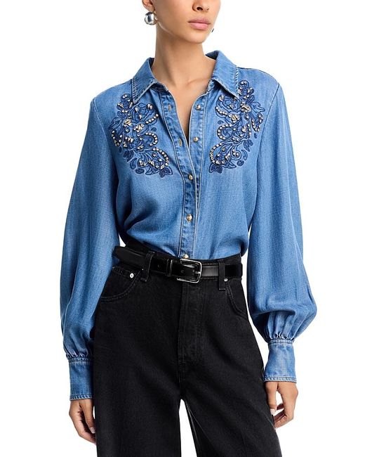 Cinq À Sept Blue Rhinestone Embellished Shirt