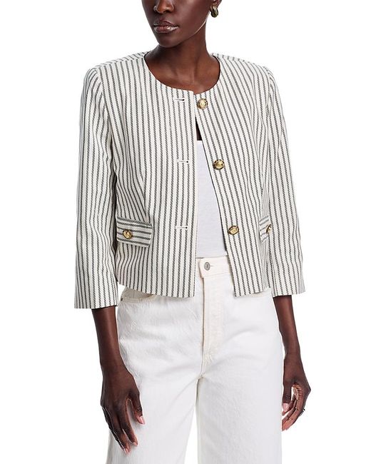 Tahari Gray Button Front Cropped Jacket