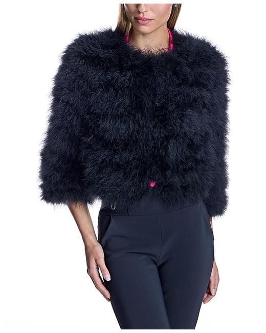 Maximilian Women's Blue Feather Bolero Jacket