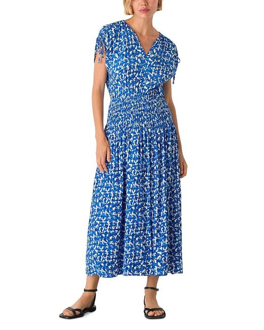 Whistles Blue Sponge Print Midi Dress