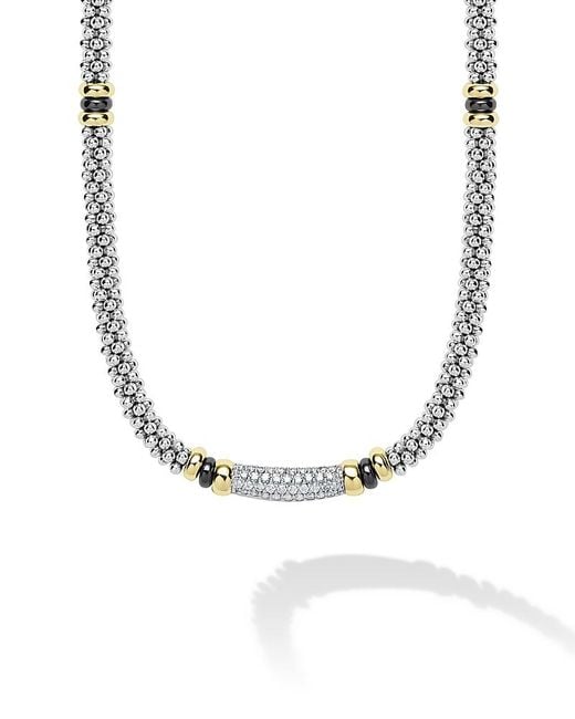 Lagos Metallic 18K & Sterling Caviar Diamond & Ceramic Collar Necklace